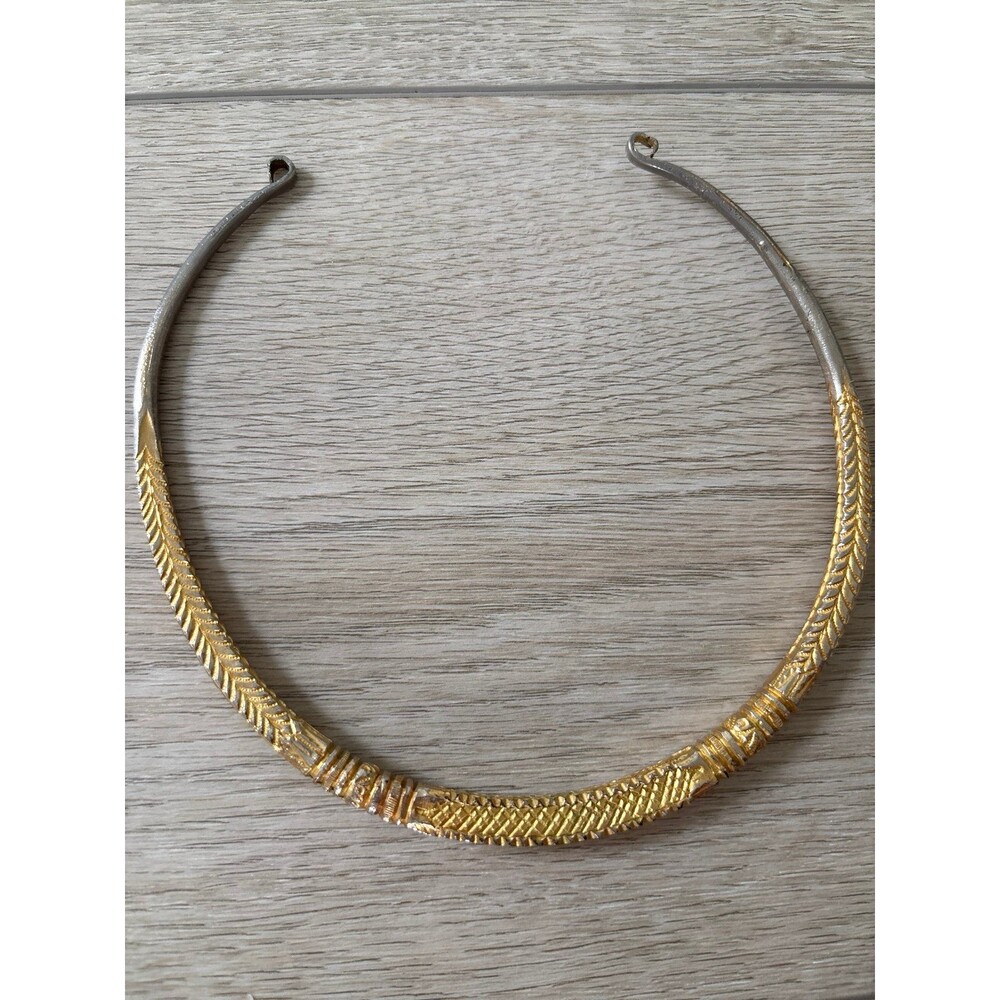Vintage 2 tone retro choker Cleopatra rigid chevron torque collar neck ring boho
